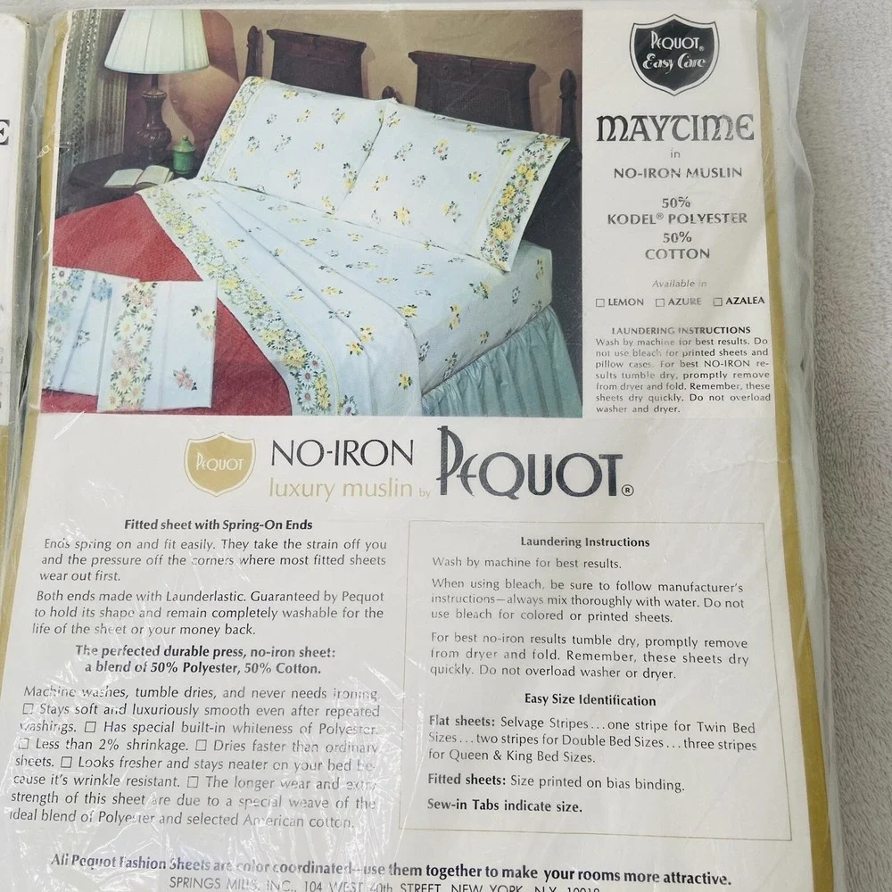 Vintage Pequot Maytime Yellow Daisy Floral Full Fitted Flat Sheet Pillowcase Set